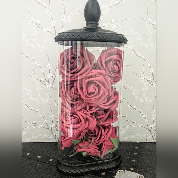 Vintage Glass Apothocary Style Jar - Black Lid & Base - Oval - Picture 2 of 7